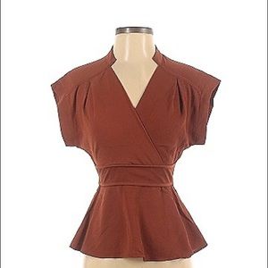 NWT Monteau Peplum Cross-Front Blouse Taupe Brown | M